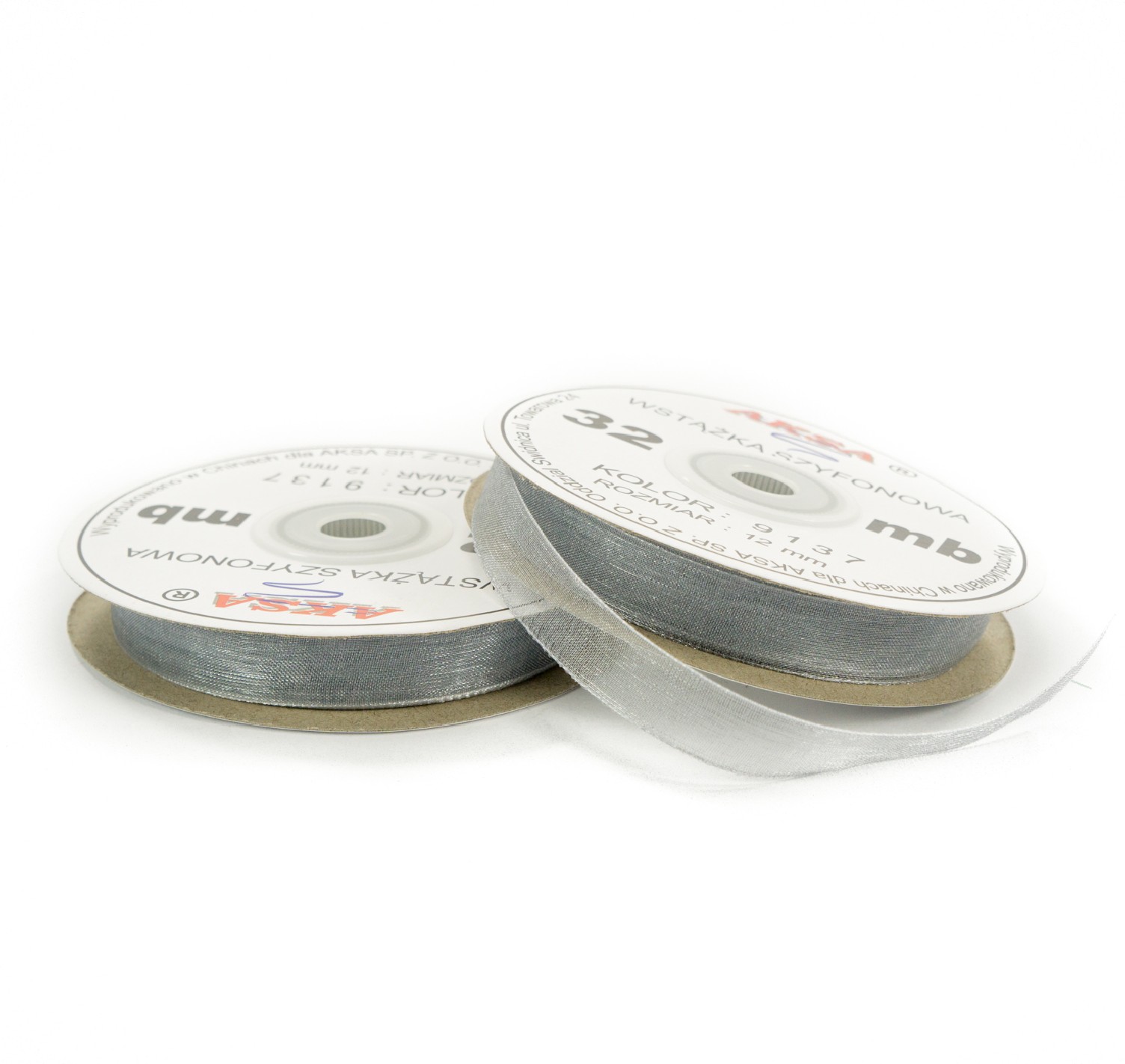 Nastro chiffon argento chiaro (12mm) 32m Nastro chiffon argento chiaro (12mm) 32m