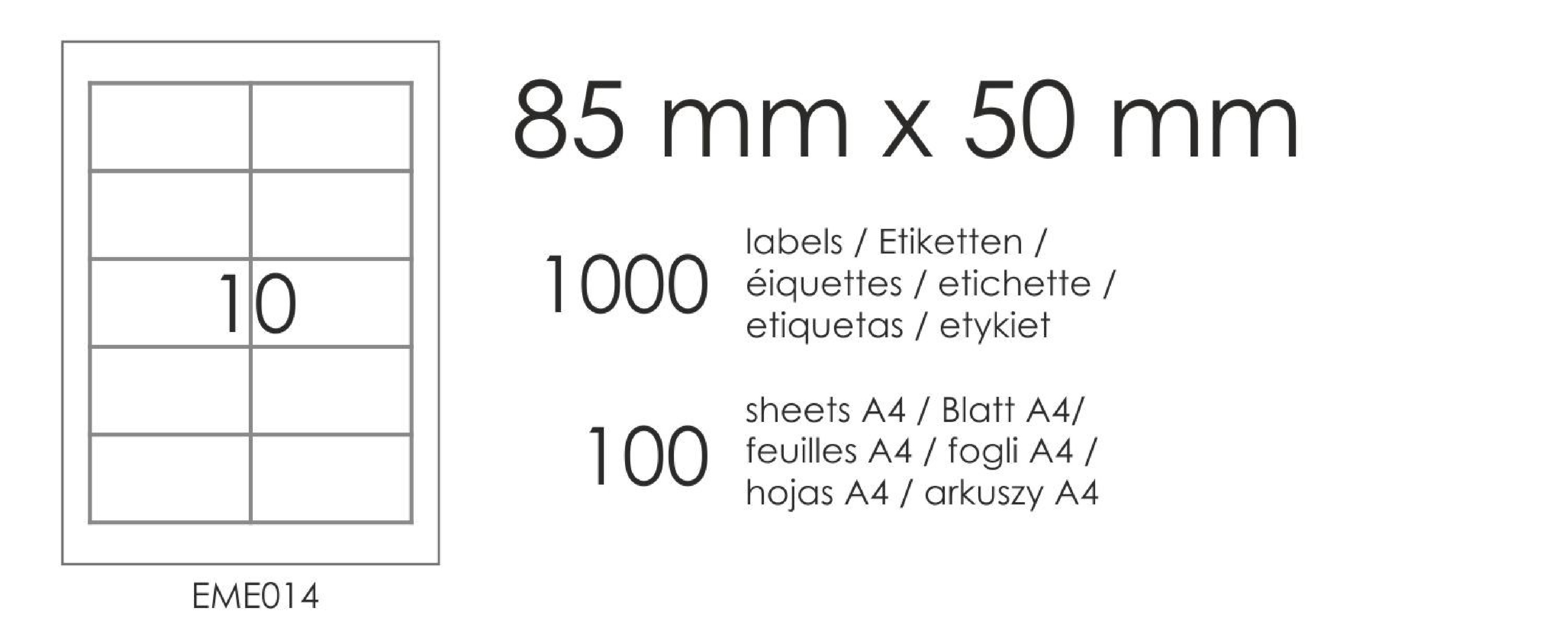 Etykiety samoprzylepne EME14 85x50 (10) 100A4 Etykiety samoprzylepne EME14 85x50 (10) 100A4