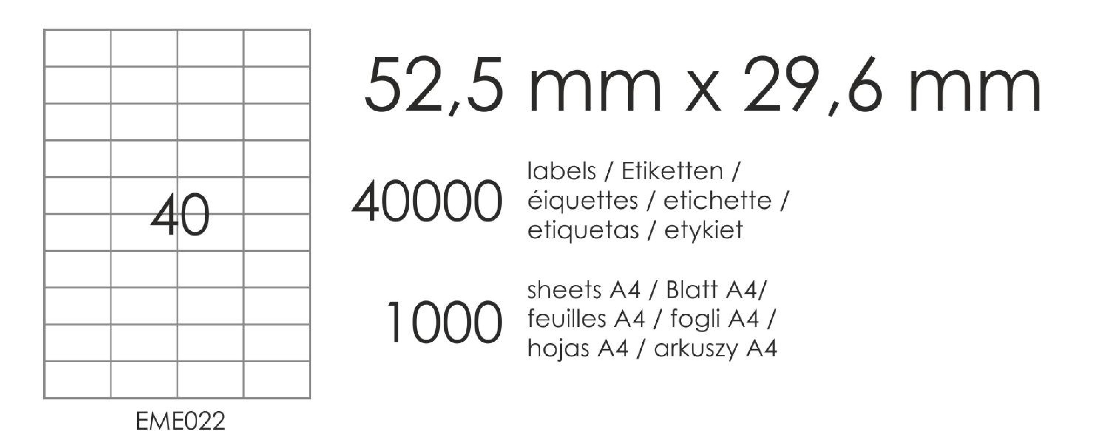 Etykiety samoprzylepne EME22 52,5x29,6 (40) 1000A4 Etykiety samoprzylepne EME22 52,5x29,6 (40) 1000A4