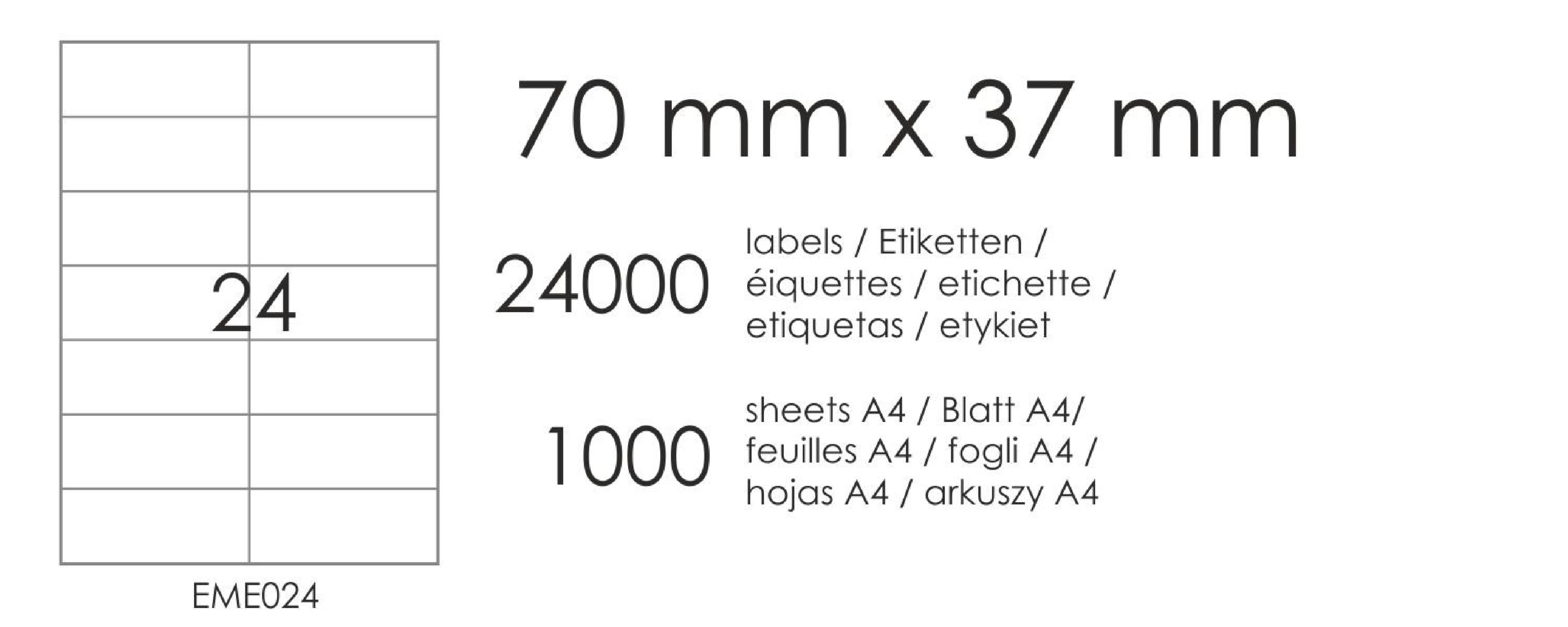 Etichette autoadesive EME24 70x37 (24) - 1000 fogli A4 Etichette autoadesive EME24 70x37 (24) - 1000 fogli A4