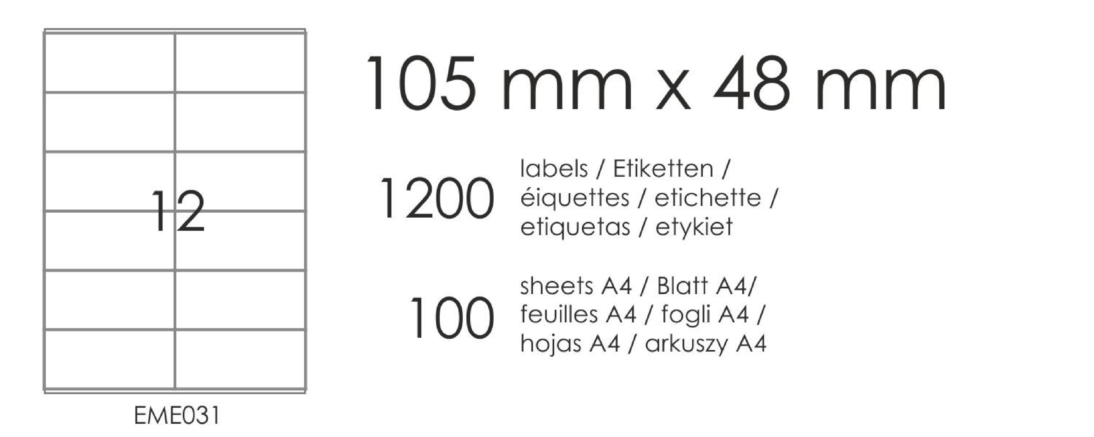 Etykiety samoprzylepne EME31 105x48 (12) 100A4 Etykiety samoprzylepne EME31 105x48 (12) 100A4