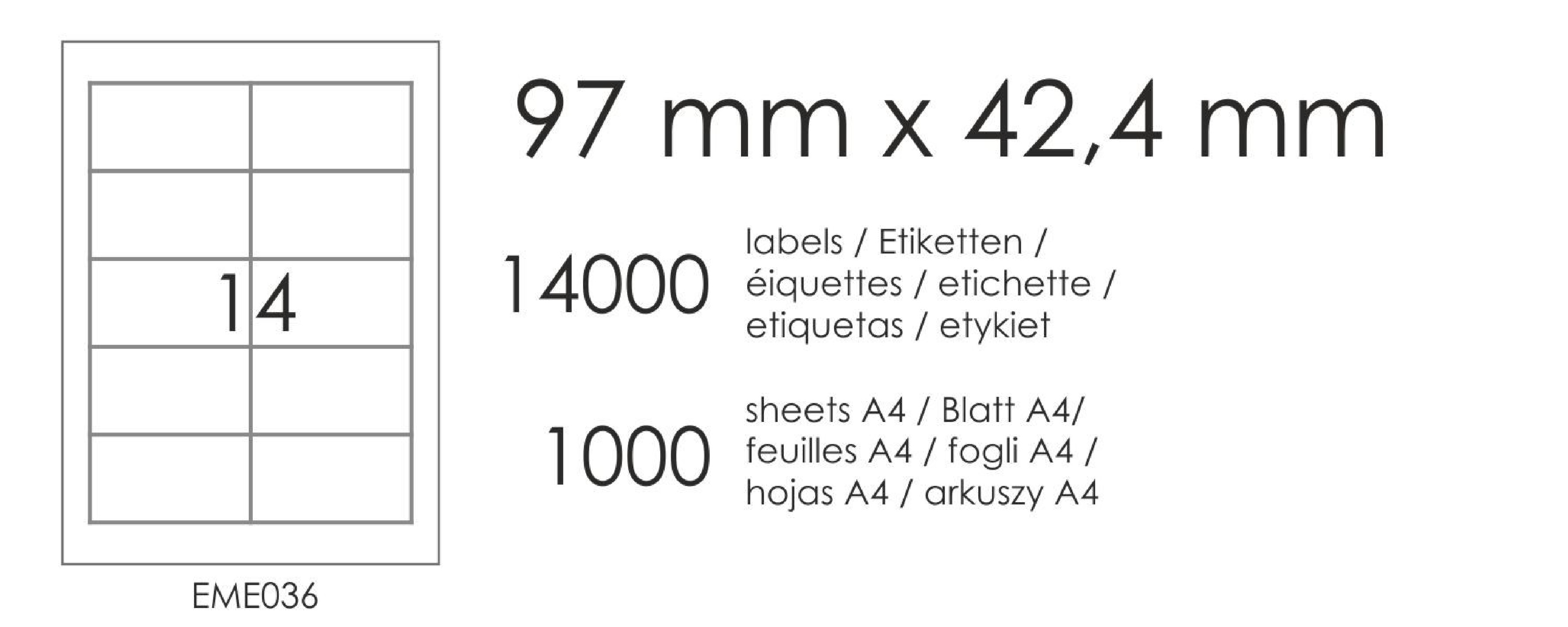 Etichette autoadesive EME36 97x42,4 (14) - 1000 fogli A4 Etichette autoadesive EME36 97x42,4 (14) - 1000 fogli A4