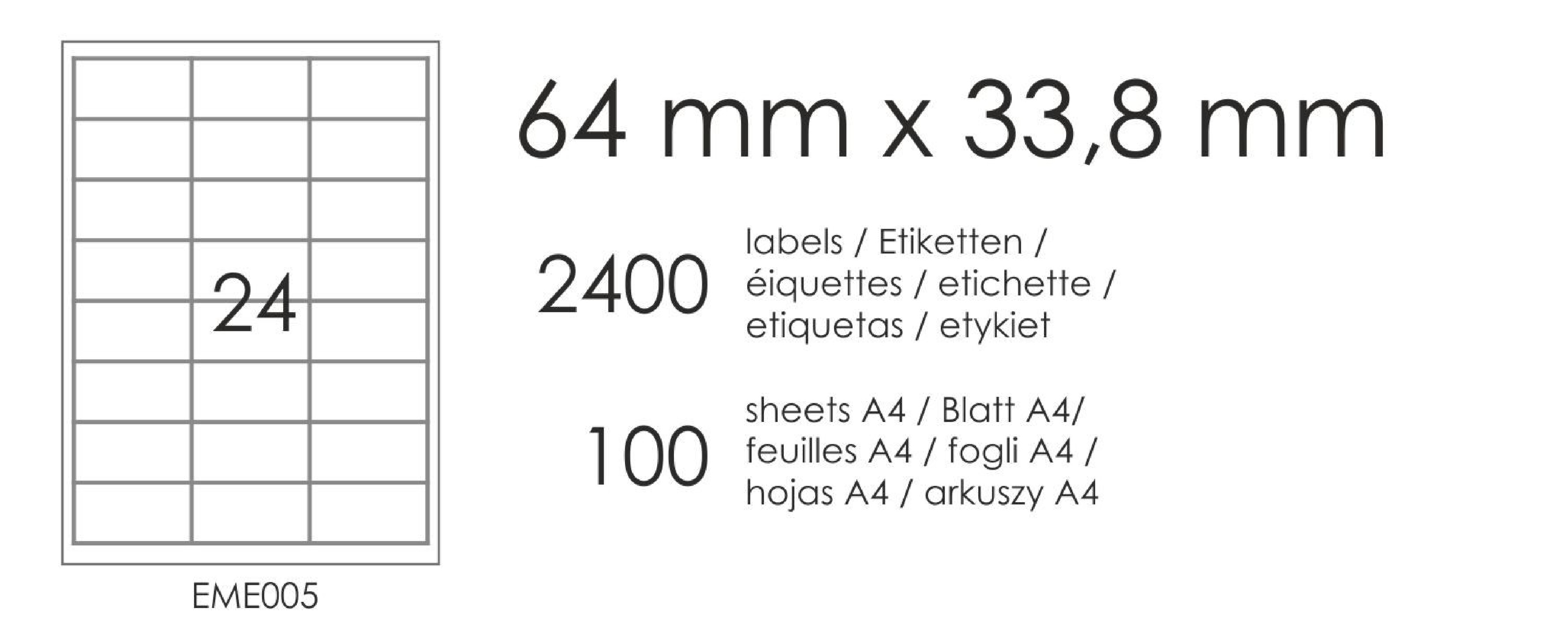 Etykiety samoprzylepne EME5 64x33,8 (24) 100A4 Etykiety samoprzylepne EME5 64x33,8 (24) 100A4