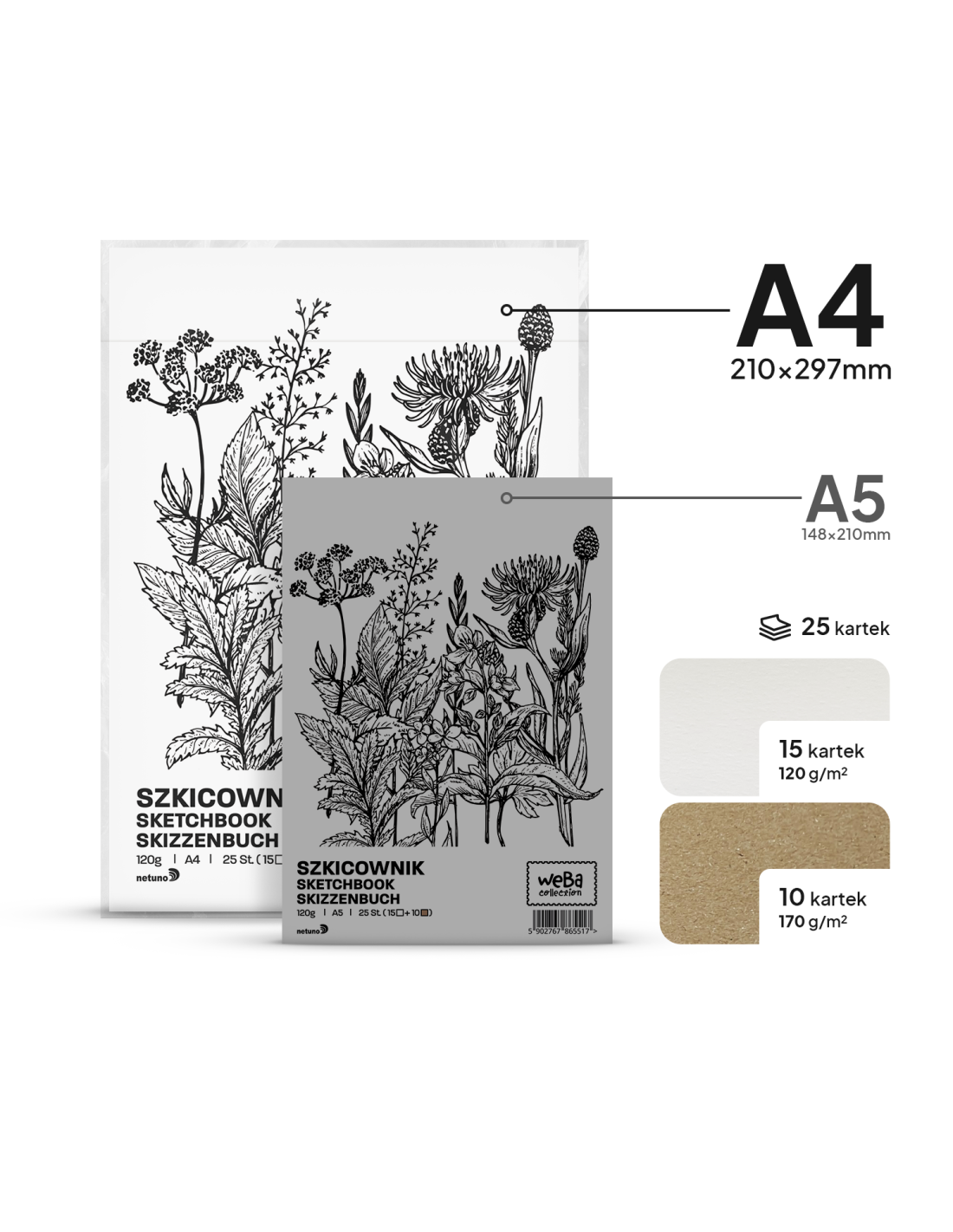 Szkicownik WeBa Collection 120g biały + eko 25ark. A4 Szkicownik WeBa Collection 120g biały + eko 25ark. A4